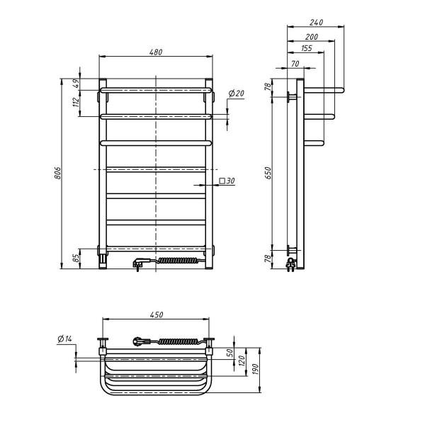 Electric bathroom radiator NAVIN FORTIS 480x800 Sensor • right • white