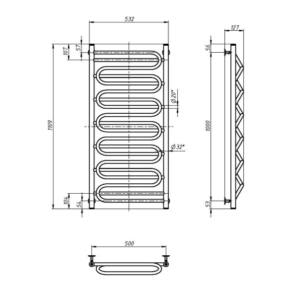 Stainless Steel Heated Towel Rail ILLUSION 500x1100