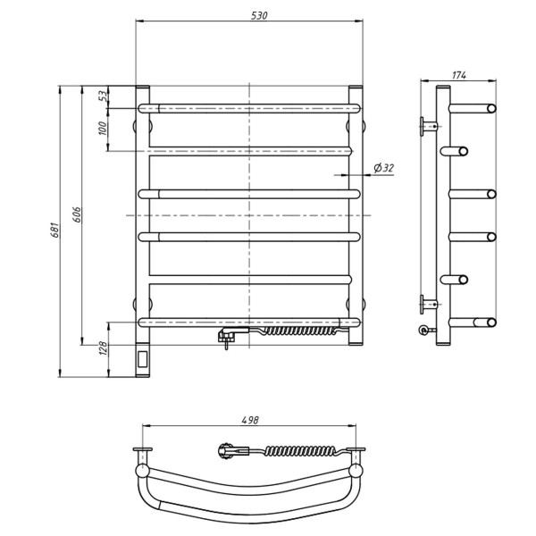 Electric Towel Rail WHITE OMEGA Sensor 530х600 right