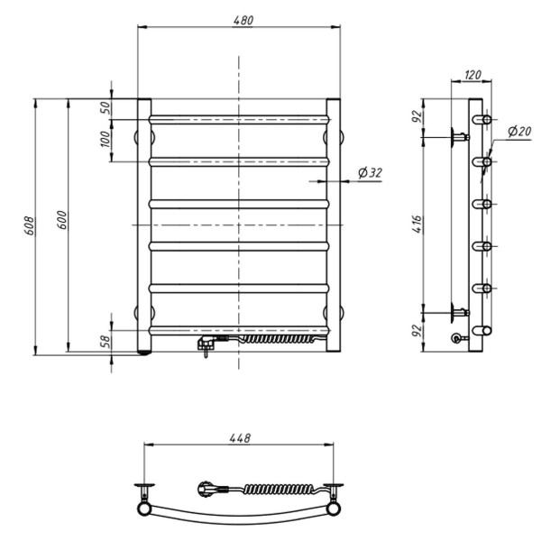 Stainless Steel Electric Towel Rail CAMELLIA 480х600 right