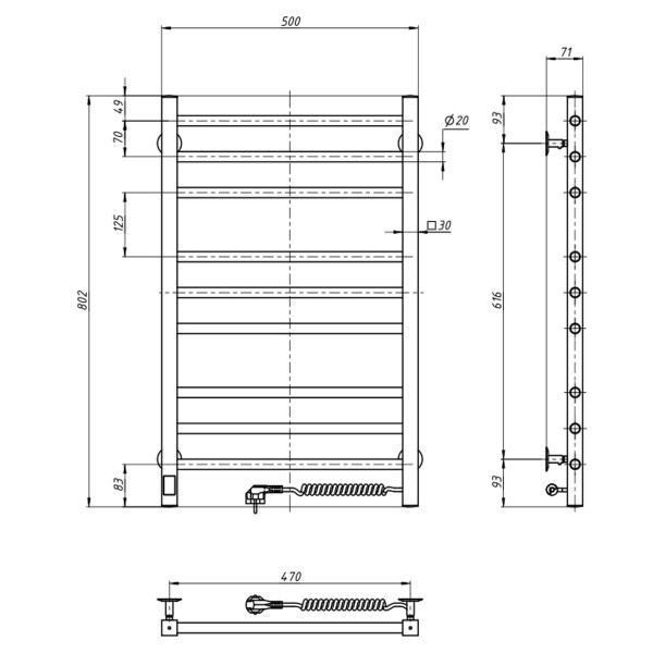 Grzejnik łazienkowy elektryczny Navin Classic Quadro 500х800 Sensor prawy, timer