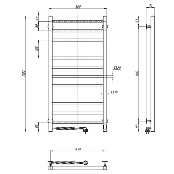 Grzejnik łazienkowy Navin Loft 500x1000 Sensor lewy, timer