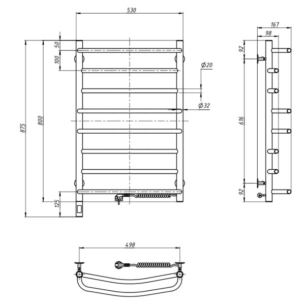 Stainless Steel Electric Towel Rail OMEGA Sensor 530х800 right