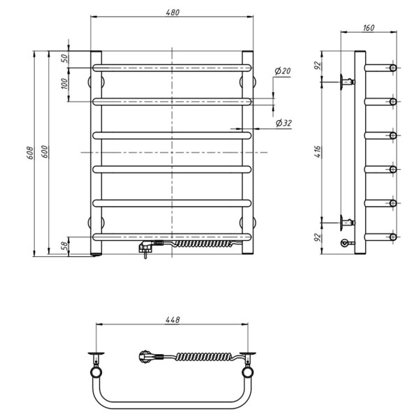 Stainless Steel Electric Towel Rail SYMPHONIA 480x600 right