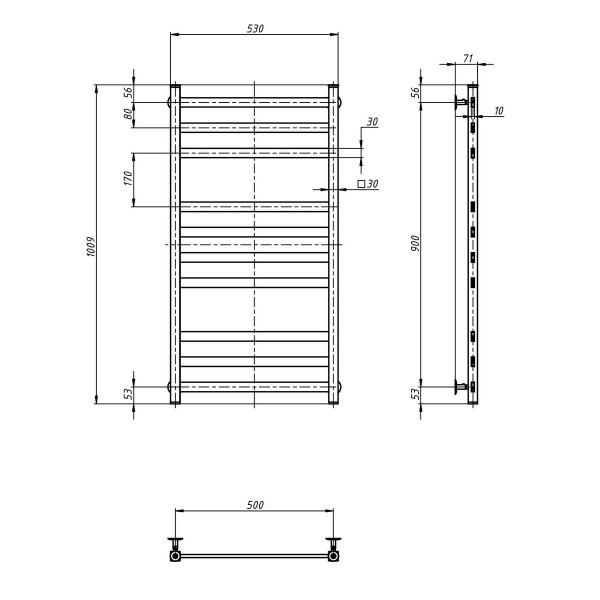 Stainless Steel Heated Towel Rail AVANGARD 500х1000