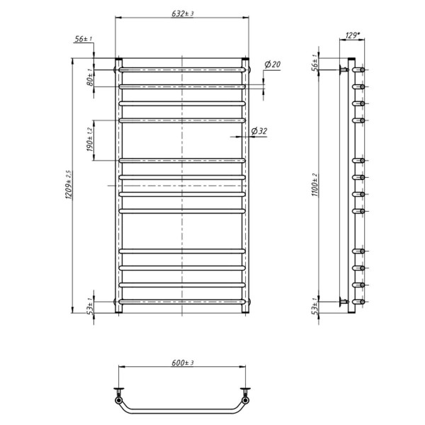 Stainless Steel Heated Towel Rail BLUES 600х1200