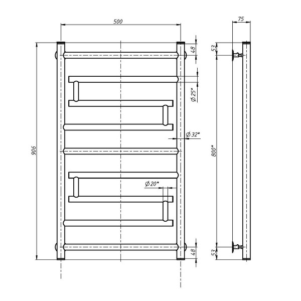 Stainless Steel Bathroom Radiator NAVIN CREATIVE 500х900