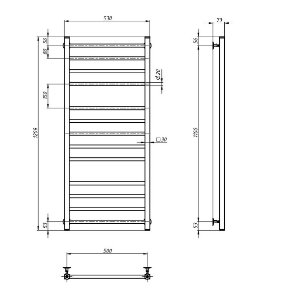 Grzejnik łazienkowy wodny nierdzewny Navin Classic Quadro 500x1200