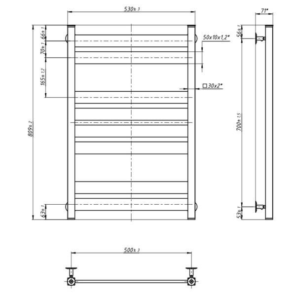 Bathroom Water Radiator STAINLESS STEEL LARGO 500x800