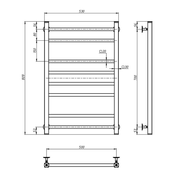 Bathroom Water Radiator STAINLESS NAVIN LOFT 500х800