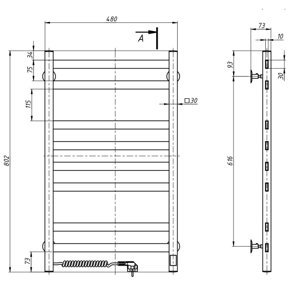 Stainless Steel Electric Towel Rail AVANGARD Gold  Sensor 480х800 left