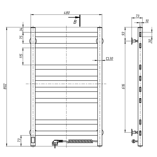 Stainless Steel Electric Towel Rail Gold AVANGARD Sensor 480х800 right