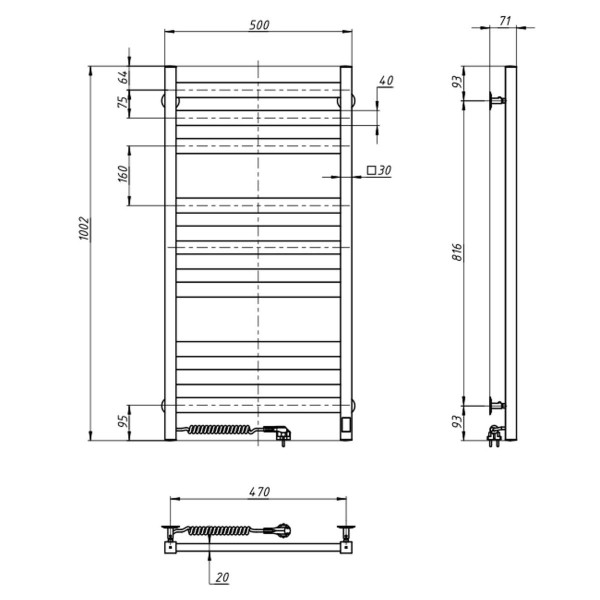 Grzejnik łazienkowy Navin Ellipse 500х1000 Sensor lewy, timer