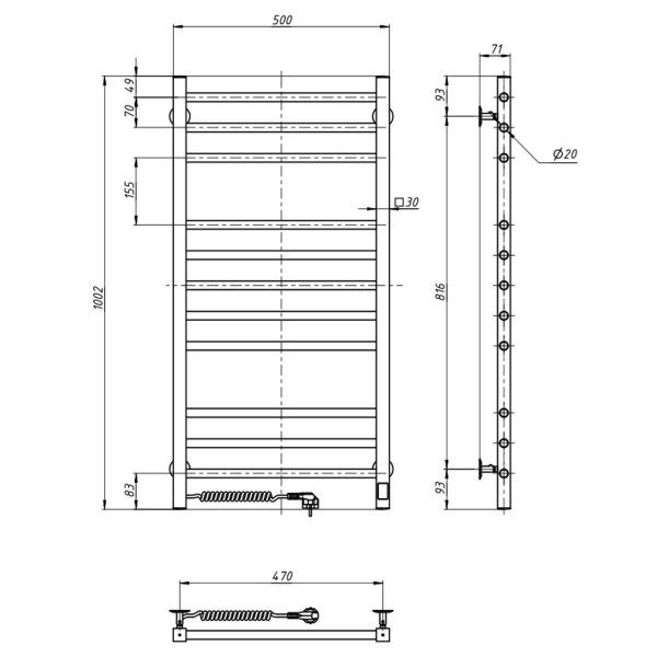 Grzejnik łazienkowy elektryczny Navin Classic Quadro 500х1000 Sensor lewy, timer