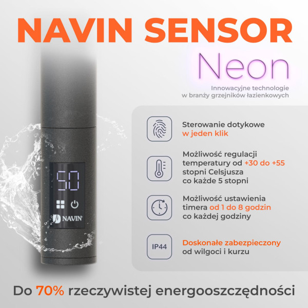 Grzejnik łazienkowy elektryczny Camellia 480х1200 Sensor prawy, timer, czarny