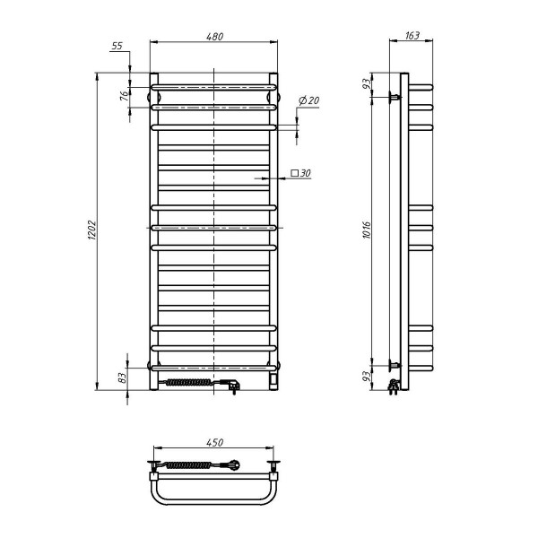 Electric Towel Rail WHITE GRANDIS Sensor 480х1200 left