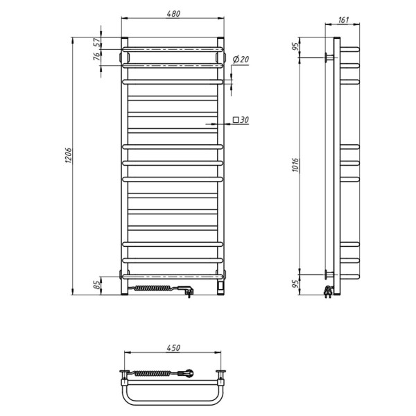 Electric Towel Rail WHITE GRANDIS Sensor 480х1200 left