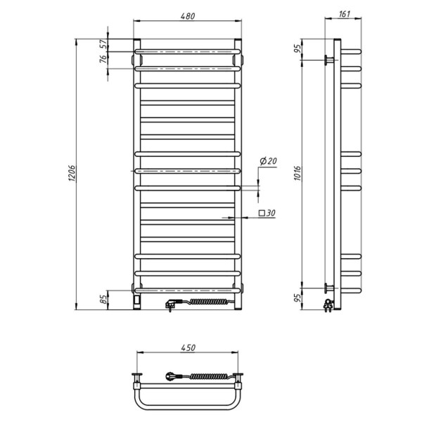 Elektryczny grzejnik łazienkowy Navin Grandis 480х1200 Sensor, biały, prawy