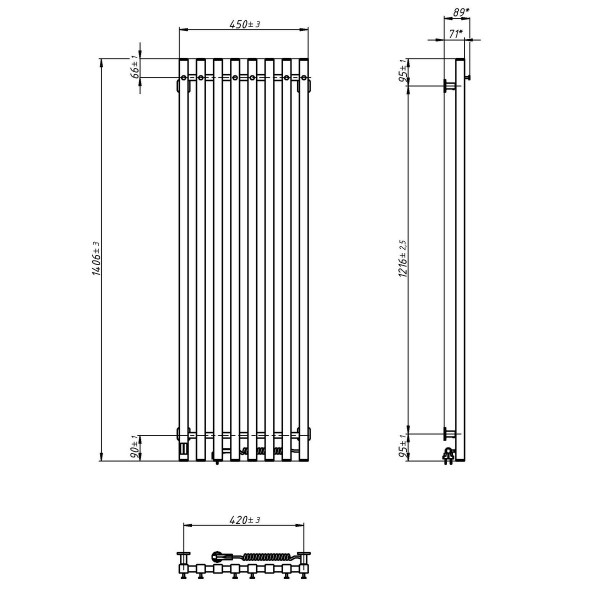 Electric bathroom radiator WHITE NAVIN LEVANTE 450х1400 right